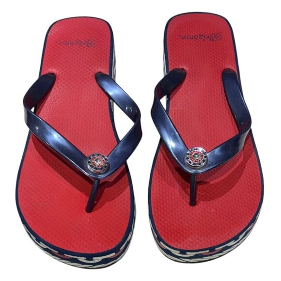 Brighton Wedge Medallion Red White Blue Flip Flop Thong Sandal Size 10 - Picture 2 of 10